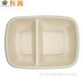 Plateau rectangle de papier bento jetable alimentaire 2 compartiments